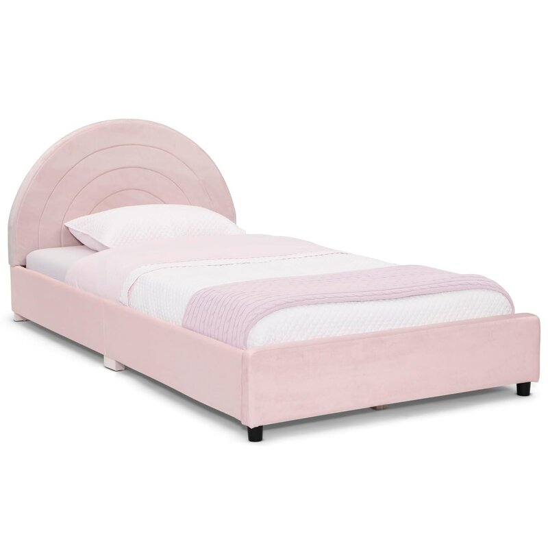 Children Upholstered Twin Size Bed With Round Headboard Kids Bed Frame Premium Wood Slat Support No Box Spring Needed Furniture