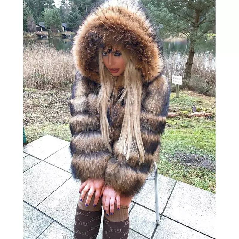 MAOMAOKONG 여성용 슈퍼 핫 겨울 럭셔리 두꺼운 리얼 너구리 모피 코트, 100% 천연 여우 모피 재킷, 플러스 사이즈 재킷, 여성 조끼