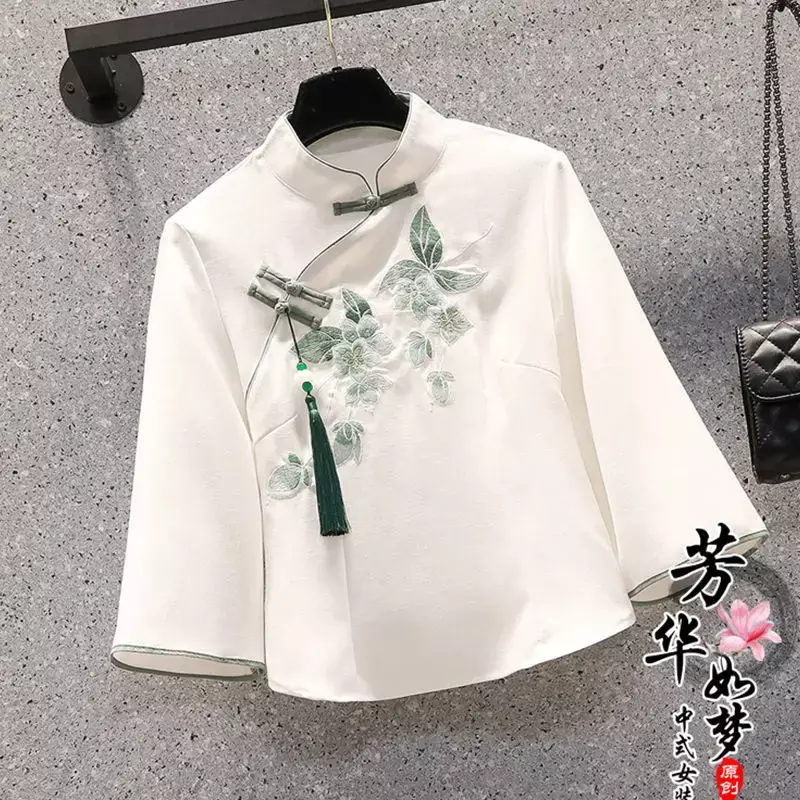 Conjunto de terno de duas peças bordado borboleta feminino, blusa extragrande, Hanfu, blusa, saia, tamanho grande, terno chinês doce, verão