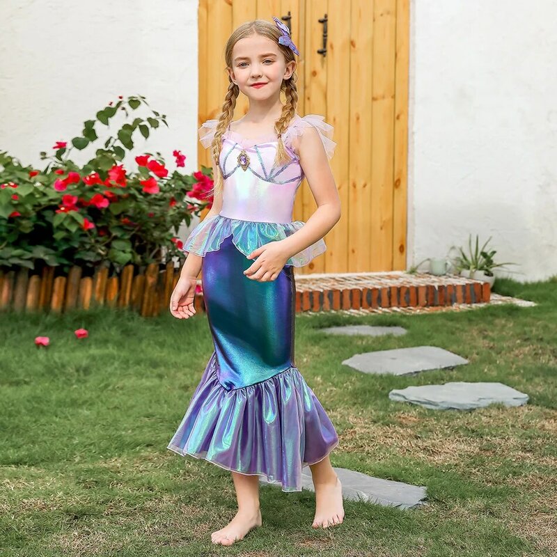 Robe de princesse sirène Ariel pour filles, costume de fête pour enfants, déguisement de Noël élégant, petite sirène, Halloween, été