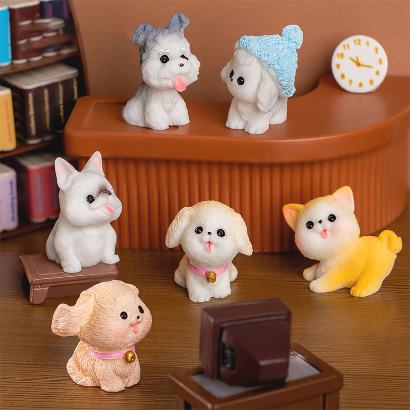 Figurines d'animaux miniatures en résine, mini chien mignon, chiot, ornement de maison pour jardin nickel é, micro paysage, décorations en pot Kawaii