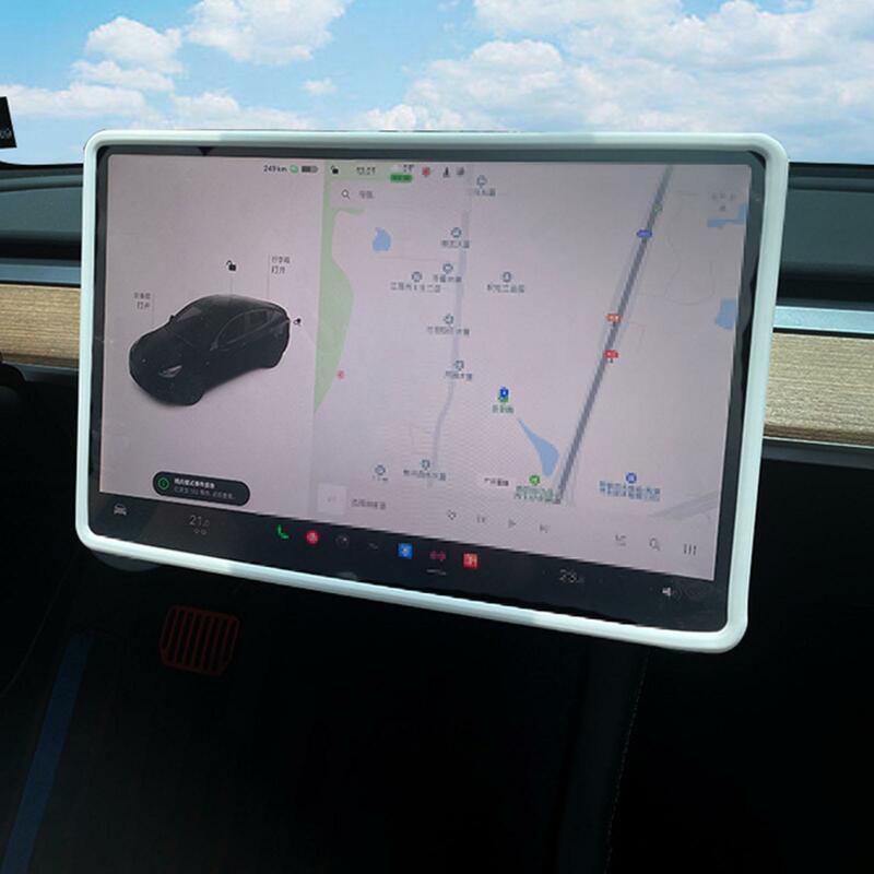 Bingkai tepi layar navigasi 2-4 Pak, untuk Tesla Model 3/Y dekorasi penutup bingkai hitam