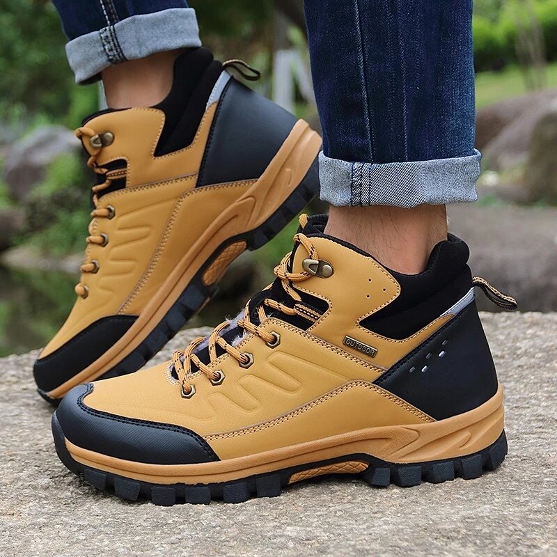 Brand Winter Men Snow Boots Warm Plush Men's Boots Waterproof Leather Ankle Boots Outdoor Non-slip Men's Hiking Boots Sneakers