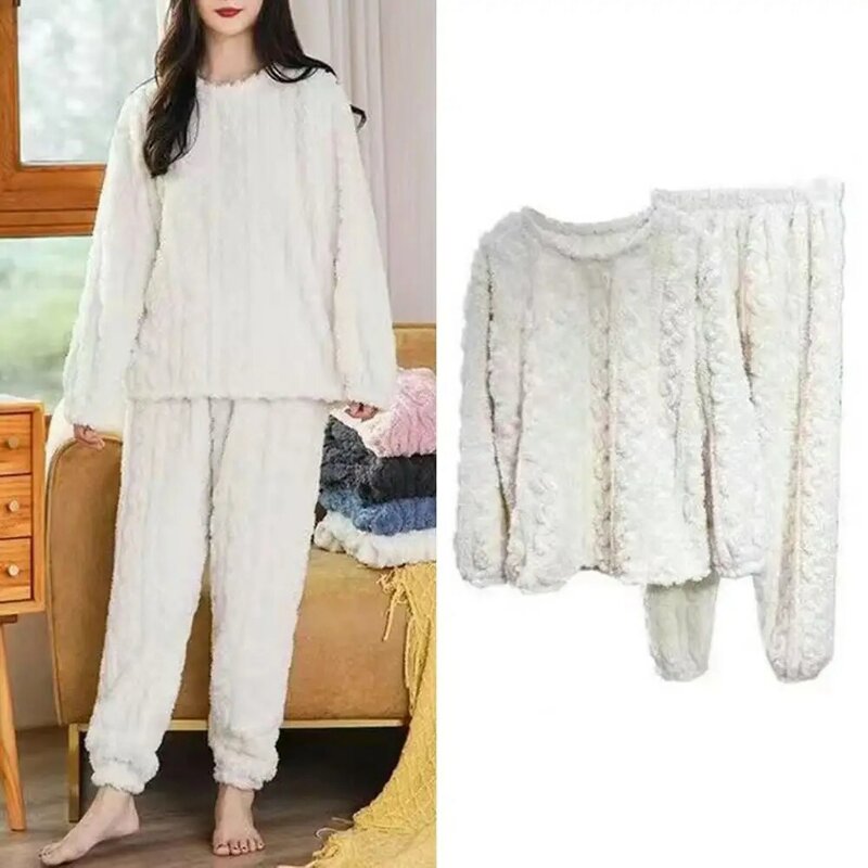 1 zestaw zimowa piżama ciepły pluszowy 2-częściowy zestaw bielizny nocnej stylowy wygodny sweter i spodnie na jesienną zimę