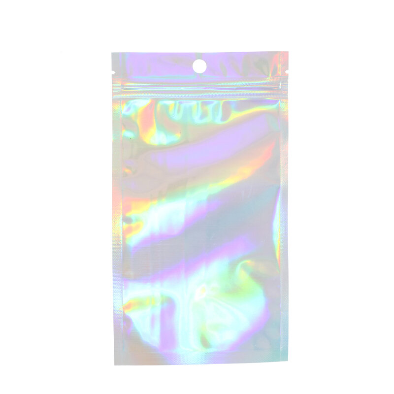 Translúcido Zip Lock Holográfica Saco De Armazenamento, Mailers Bolha, Embalagem para Meias, Sexy Lingerie, Luva e Cosméticos, Xmas Gift, 100PCs