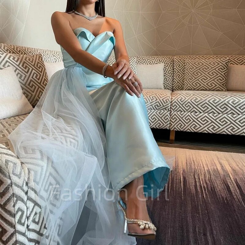 Elegant Sky Blue V Neck Women Vintage Formal Party Evening Dresses Long Ankle Length Saudi Arabic Prom Dress Night Occasion