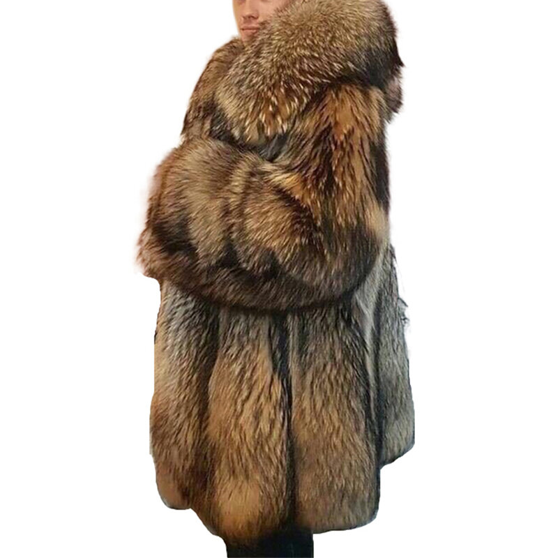 2022หนาเสื้อขนสัตว์ฤดูหนาวหรูหรา Raccoon ขนสัตว์เสื้อผู้ชาย Top หรูหรายาวขนสัตว์ Jacket Oversize