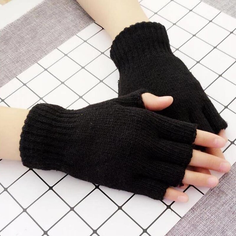Вязаные рукавицы на полпальца унисекс теплые зимние перчатки без пальцев взрослые вязаные перчатки
