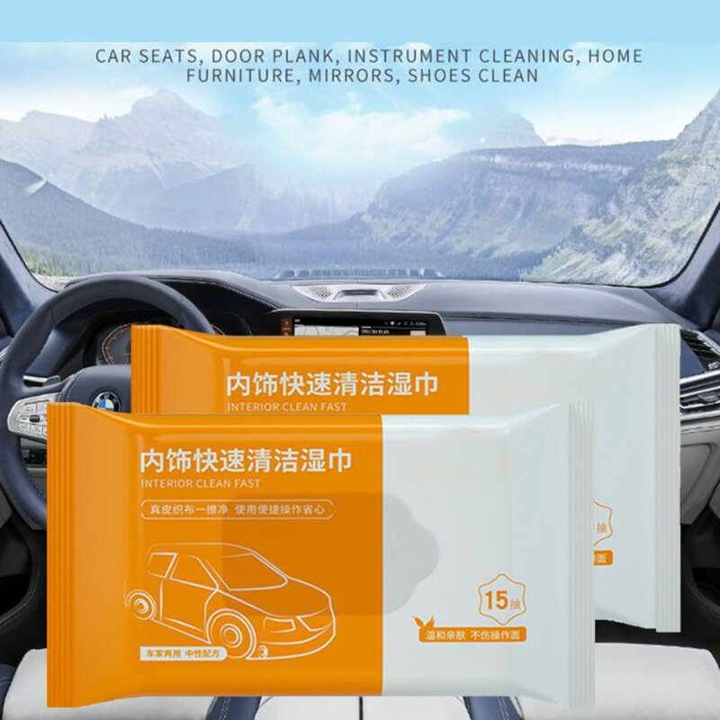 15 PCS Heavy-Duty 6.3x4'' Size Multi-Surface Cleaning Wipes Car Interior Care Multi-Surface for Leather Cleaning
