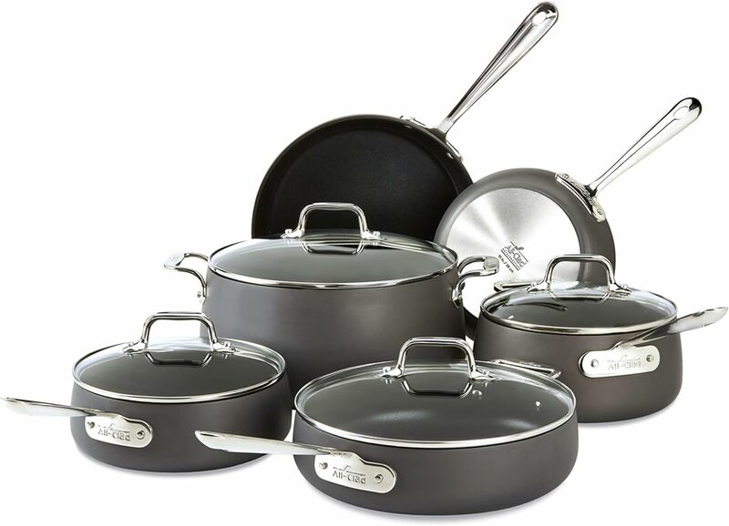 HA1 Hard Anodized Nonstick Cookware Set 10 Piece Induction Oven Broiler Safe 500F, Lid Safe 350F Pots and Pans Black
