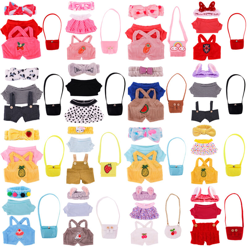 Roupas de Boneca Kawaii Plush, Manga Curta, Calças Suspender Headband, Vestido Dolls Duck, Acessórios de Vestuário, Presentes para Senhoras, 30cm