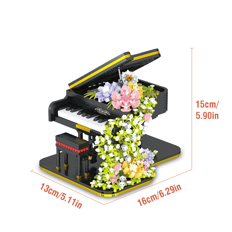 Bloques de construcción de piezas para niños, juguete de ladrillos para armar ramo de Piano y violín, con diseño de flores, ideal para regalo de cumpleaños, 2080