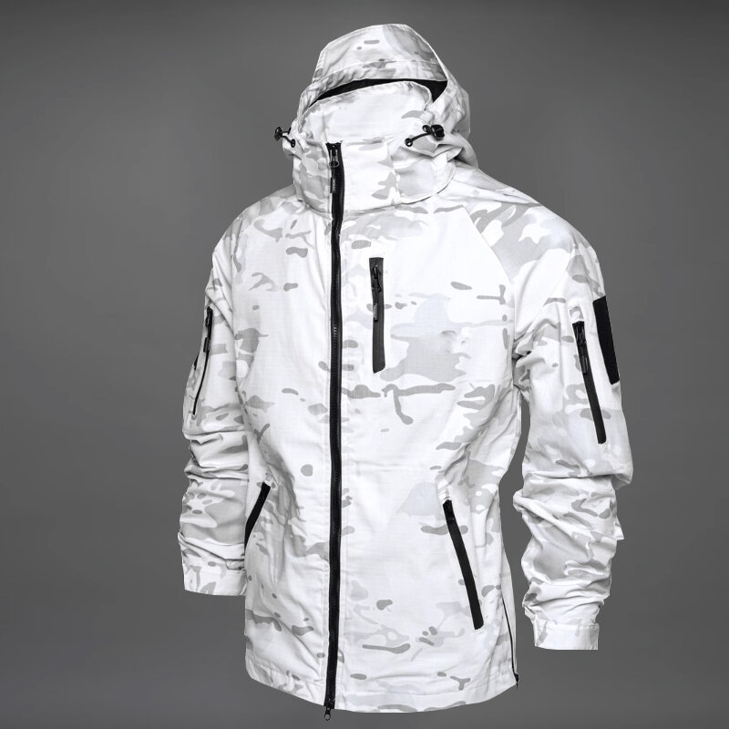 Poliestere cotone MCAP neve Camouflage cappotto bianco pendolarismo all'aperto primavera e autunno uomini e donne Top tattico