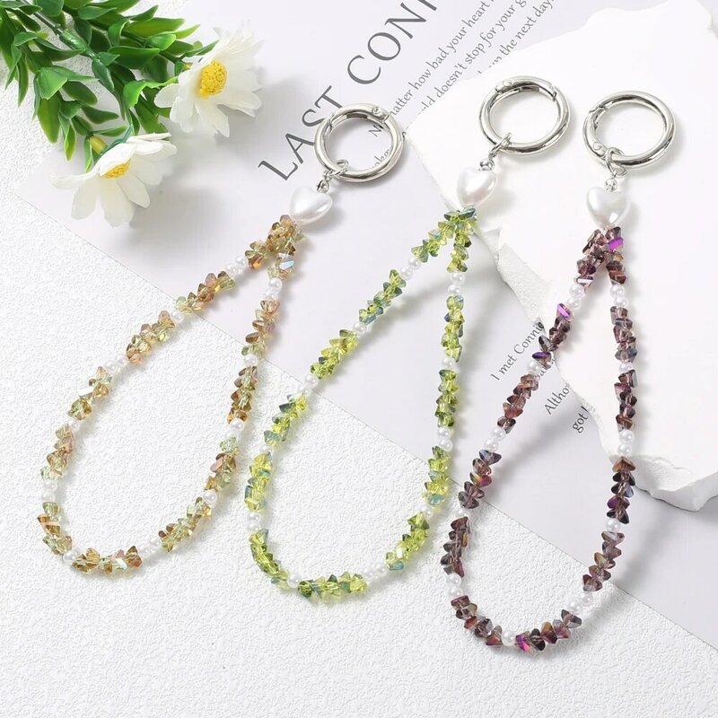 Fashion Irregular Crystal Mobile Phone Chain Anti-Drop Alloy Ring Phone Clasp Chain Women Girls Cellphone Hanging Cord Keychain