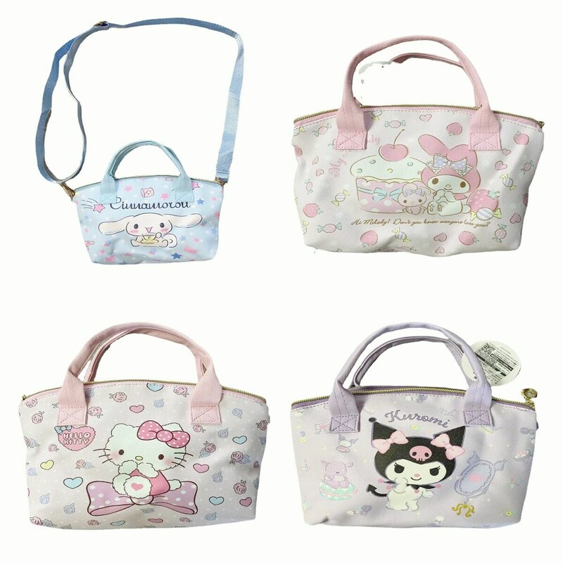 Sanrio-mochila Cinnamoroll Hello Kitty Kuromi, bolso escolar My Melody Kawaii de piel sintética, cartera para tarjetas