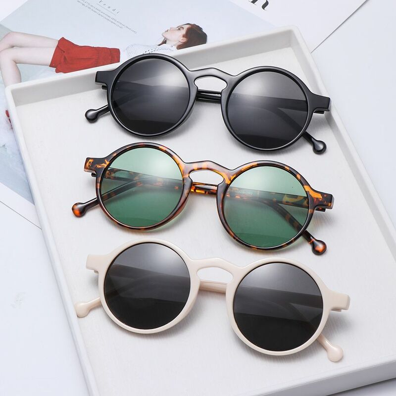 Lunettes de soleil rondes rétro pour femmes, lunettes de soleil vintage à petite monture, lunettes de conduite, lunettes de mode, léopard, noir, 1PC