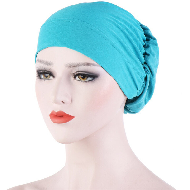 Chapéu de cabeça turbante com botões para mulheres, gorro, hijab interno, hijab muçulmano, chapéus de quimio femininos, boné monocromático