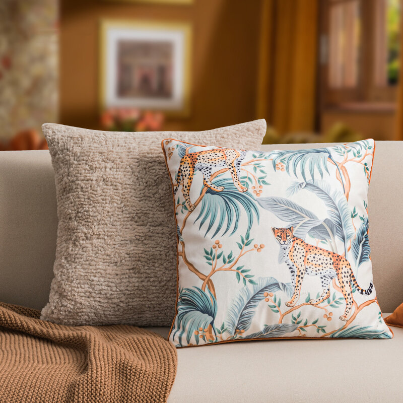 Aksamitna poszewka na poduszkę pokrywa miękkie poduszki 45x45cm z nadrukiem lamparta spalony pomarańczowy węzeł dekoracyjny do salonu Sofa sypialnia