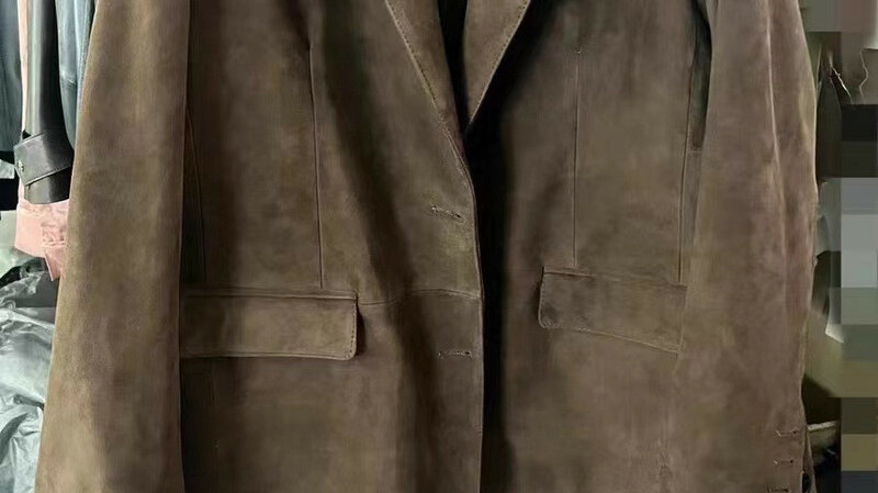 Женский замшевый костюм в стиле ретро, куртка из натуральной коровьей кожи, E91, Осень-зима 2023