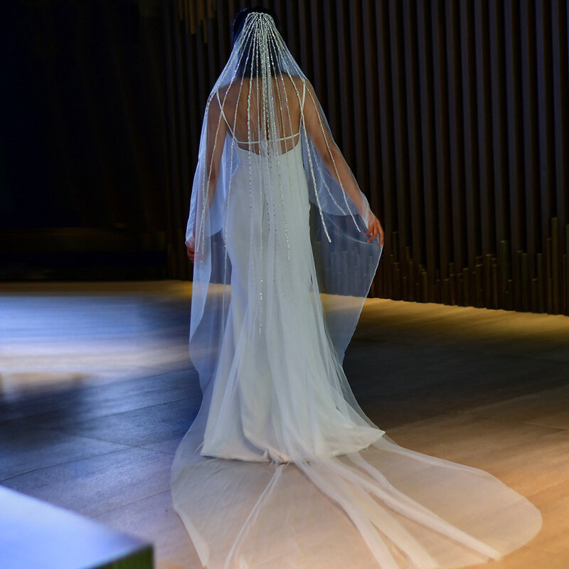 Свадебный головной убор с бисером BL4047, однослойный длинный головной убор, свадебная вуаль