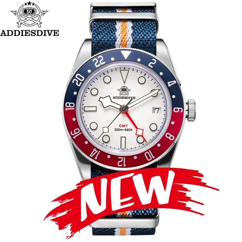 ADDIESDIVE AD2044 Quartz Watches BGW9 Super Luminous Bubble Mirror Glass GMT Watch 20Bar Diver Watch For Man relogios masculino