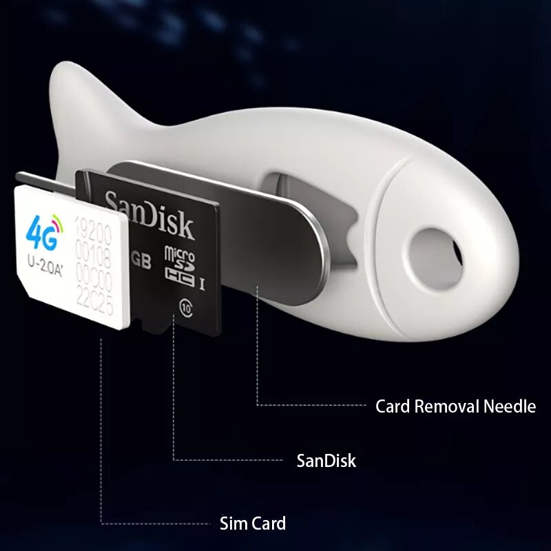 창의적인 물고기 모양 분실 방지 SIM 카드 핀 트레이, 아이폰 X XS XR 샤오미 삼성 범용 SIM 카드 리무버 카드 배출 도구
