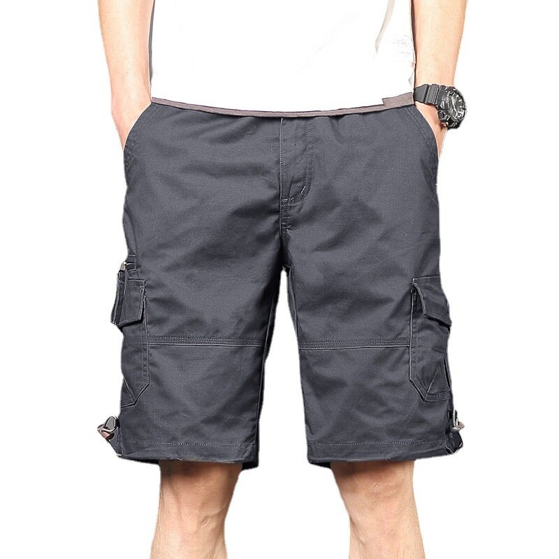 Short de carga solto de bolso múltiplo masculino, calça cinco quartos, calça casual reta, versão coreana, moda verão