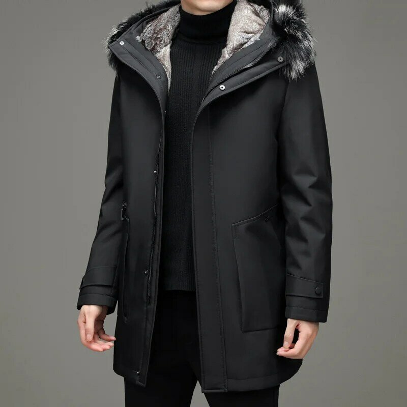 2024 zimowy nowość klasyczna płaszcz z kapturem męska codzienna gęś puch zagęszcza ciepły męski płaszcz męski odzież wierzchnia modne parki