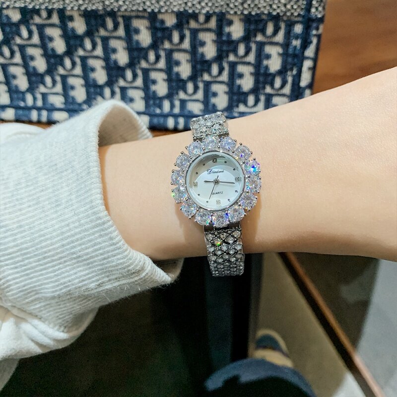 Relógio de quartzo com diamante de água feminino, pulseira, moda, novo