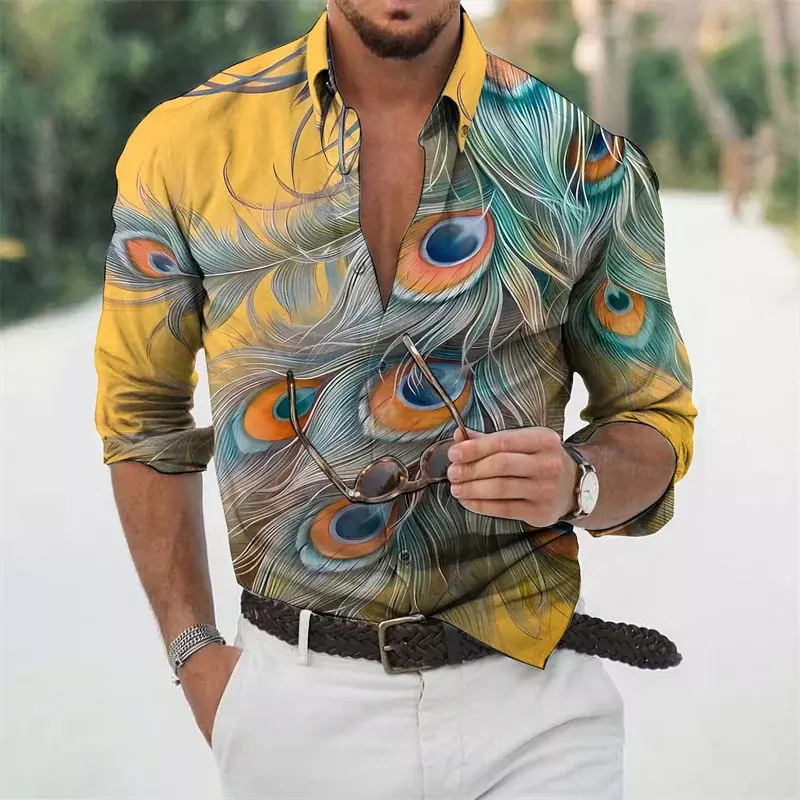 Fashion Men's New Feather Graphic Casual Comfortable High Quality Fabric Street Sports Party 2023 Spring Summer Plus Size