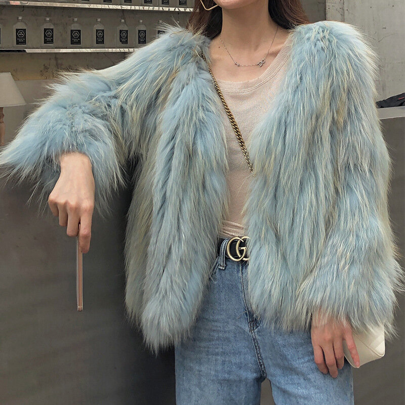 2022 outono e inverno nova imitação de pele de guaxinim casaco de pele curto moda feminina jovem casaco de pele de raposa artificial