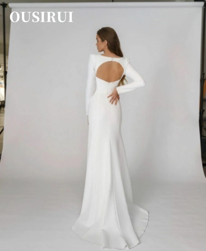 Свадебное платье OUSIRUI с квадратным вырезом, длинными рукавами и открытой спиной, женское платье невесты, элегантное атласное свадебное платье-русалка, Vestido De Noiva