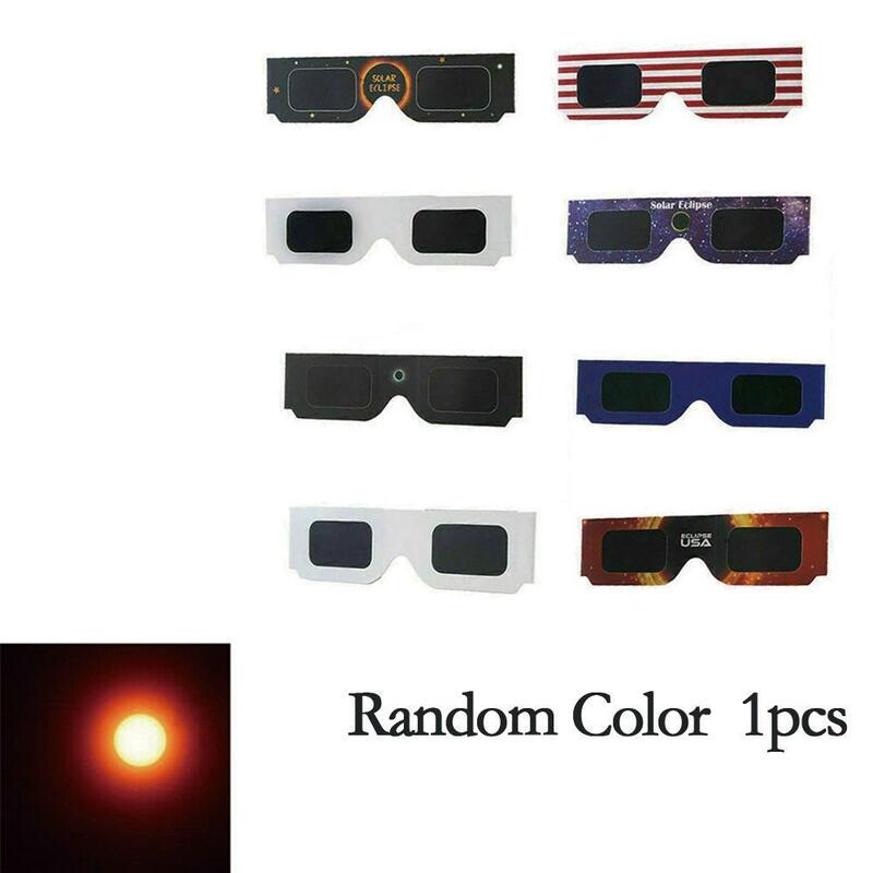 Solar Eclipse óculos de papel, observação total, 3D Eclipse exterior, cor aleatória, visualização Anti-UV, venda, 10pcs