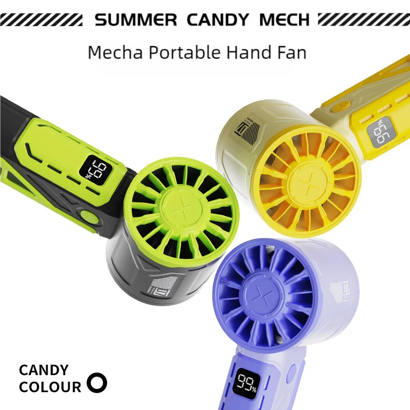 Kipas tangan USB kreatif Mecha warna permen, kipas tangan Mini Portabel kecepatan tinggi, kipas genggam untuk luar ruangan, mendaki gunung, bepergian, berkemah, perlengkapan angin 100