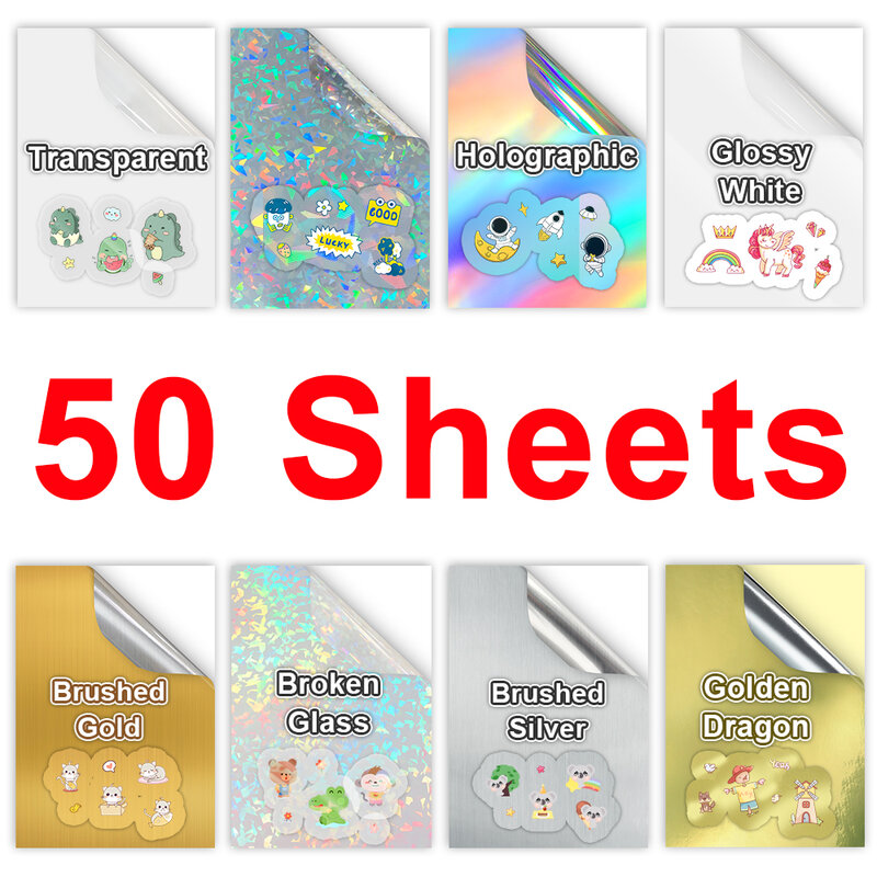 A4 투명 인쇄 가능한 비닐 스티커 용지, 광택 흰색 자기 접착 복사 용지, 잉크젯 프린터 DIY 공예 테이프, 50 매
