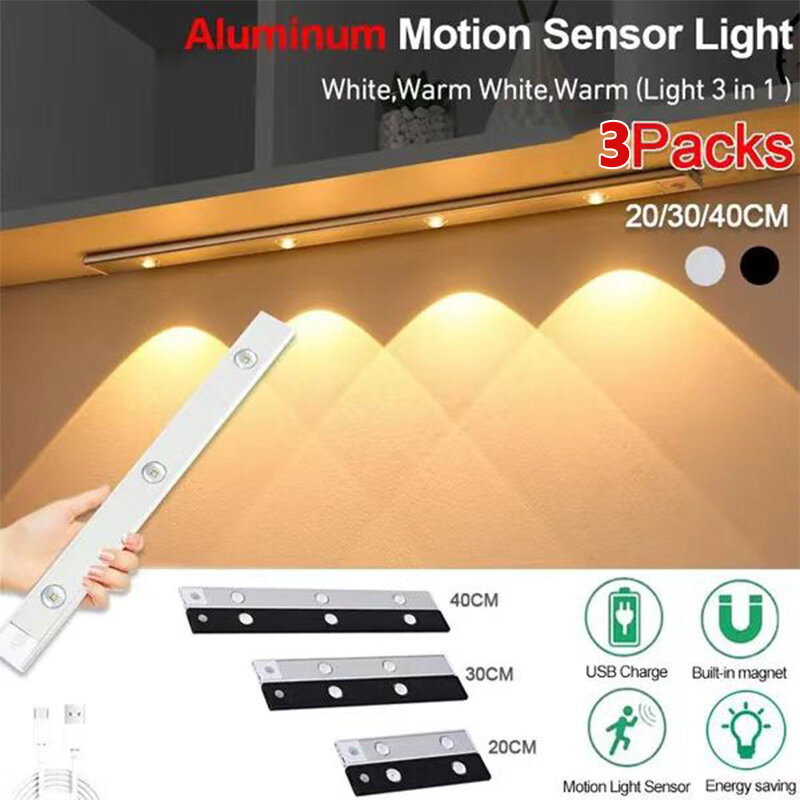 LED Night Light Motion Sensor Wireless Ultra Thin Wine Cooler Light 3 Color For Kitchen Cabinet Bedroom Wardrobe Indoor Lighting