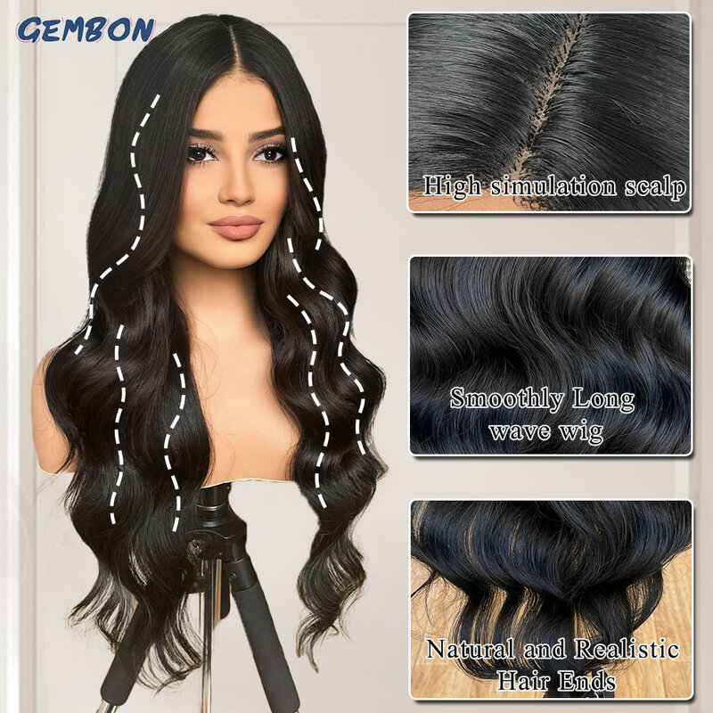 Длинный волнистый черный парик для женщин, 26 дюймов, средняя часть, вьющийся волнистый парик, натуральный вид, синтетический волоконный парик для ежедневного использования