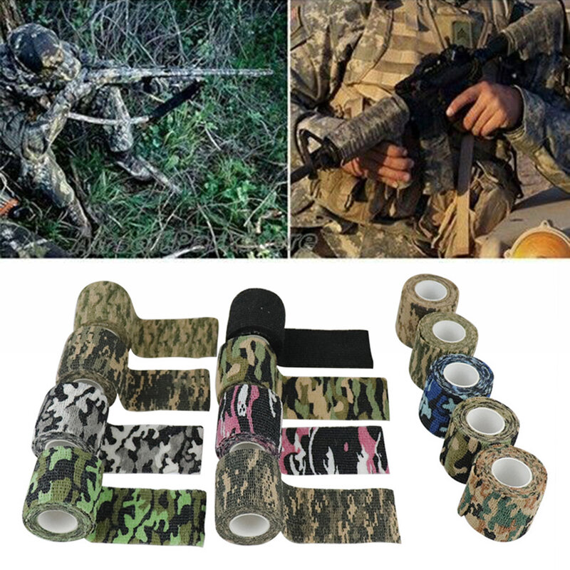 Fita de camuflagem não tecida auto-adesiva, acessórios de caça, ataduras antiderrapantes, resistente ao desgaste, 1/12 rolos