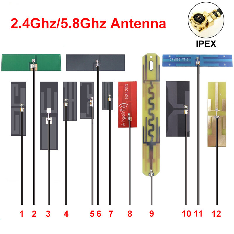 2 pz 2.4G 5G 5.8G 2.4Ghz 5.8Ghz Antenna WiFi Bluetooth ad alto guadagno PCB interno FPC flessibile 2400-2500Mhz con 20CM IPEX U.FL