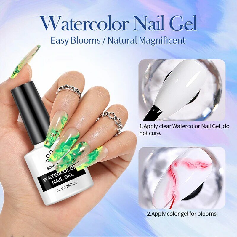BORN PRETTY-Gel de uñas de acuarela, transparente, gradiente, efecto flor, semipermanente, Soak Off, UV, LED, 10ml