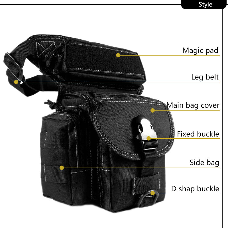Tactical Leg Bag com Cinto Fixo, Molle Assult Sistema, Pacote Militar, Caça Acessórios, Estilo Exército, Explorando Ao Ar Livre