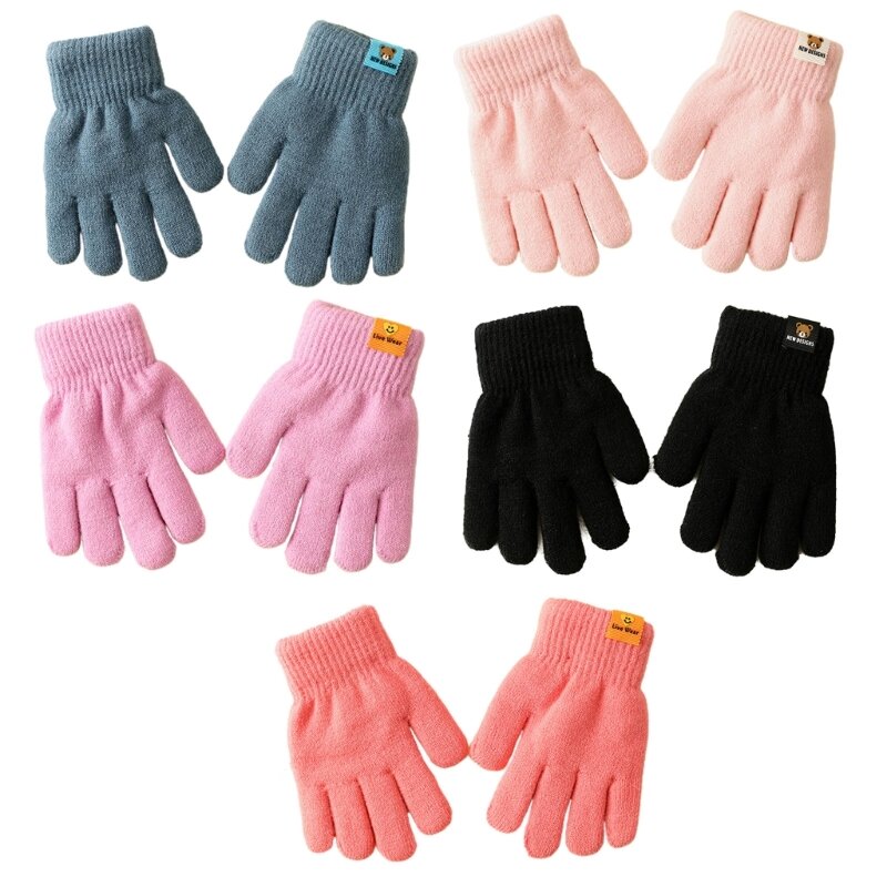 Dziecięce dwuwarstwowe rękawiczki Ciepłe akcesoria jesienno-zimowe pięcioma palcami Ocieplane rękawiczki dziecięce Lekkie H37A