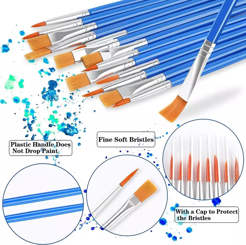 100pcs Flat & Pointy Nylon Painting Brushes for Various Purpose Oil Watercolor Painting Artist Professional Kits.
