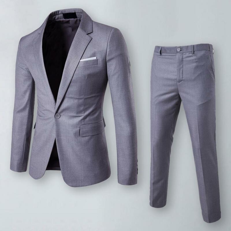 Conjunto de terno de negócios slim fit masculino, casaco de botão único, calça com bolsos, roupa empresarial elegante com lapela