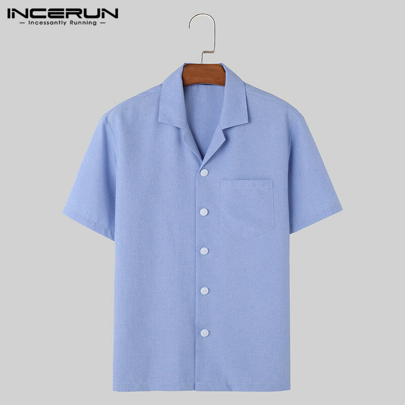 Koszula męska jednokolorowa klapa z krótkim rękawem letnia dorywczo odzież męska Streetwear koreański 2024 modne koszule rekreacyjne S-5XL INCERUN