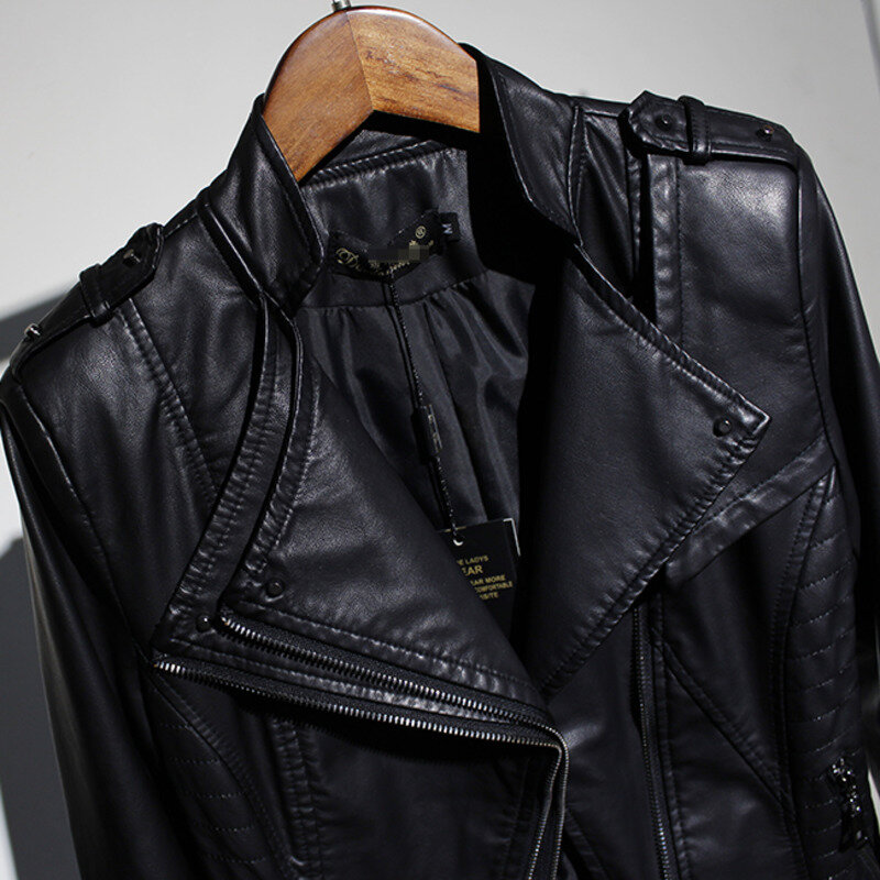 Новинка весна-осень 2023, женская черная универсальная куртка из искусственной кожи, облегающее мотоциклетное пальто, женская Повседневная Уличная одежда