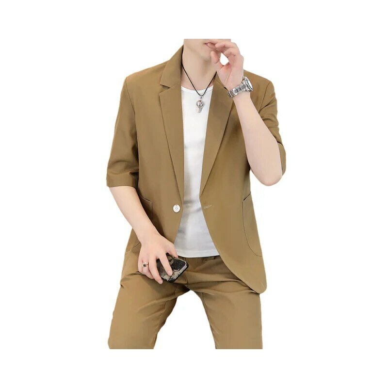 Lis1436-Short-sleeved cotone maschile tinta unita mezza manica estate fondo marea vestiti