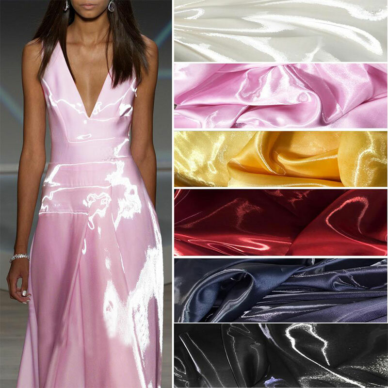 150cm Wide Luxury Glossy Metallic Liquid Satin Fabric Galaxy Shiny Fine Polyester Cloth for Fashion Show Dress Comfort Material