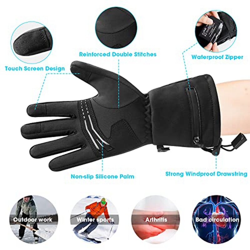 Verwarmde Handschoen Liners Voor Mannen Vrouwen, Oplaadbare Elektrische Batterij Verwarming Riding Ski Snowboarden Wandelen Fietsen Jacht