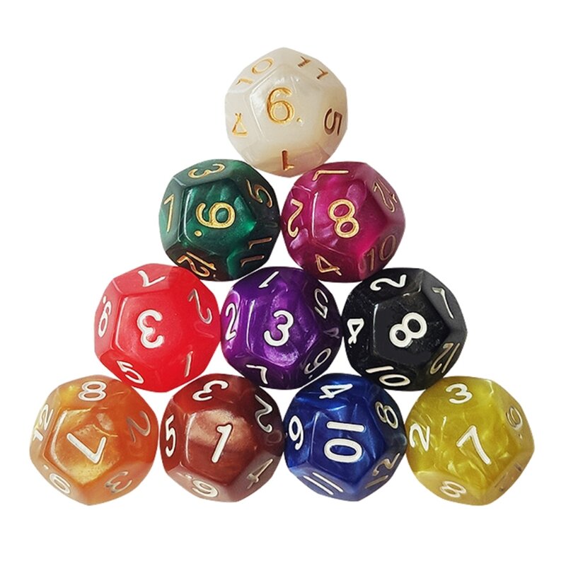  652D 10Pcs/Set 12 Sided Number Wood Dice Party Family DIY Games Printing Engraving Kid Educational Polyhedral Toys Accessary